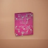 Pink gift bag, white rabbit, red and white striped leaf pattern, DREAMS SMALL WORLD BIG DREAM, grey rope handle Specification image